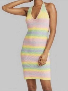 wild fable Pastel Rainbow Halter Knit Dress - Yellow, Pink, Green, Blue
